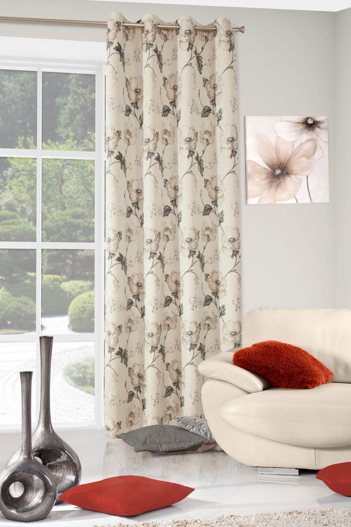 Tenda A Righe Con Occhielli Eurofirany 140x250 Cm - Tessuto Leggero Per Soggiorno E Camera Da Letto - Facile Da Lavare - Colore Rosso