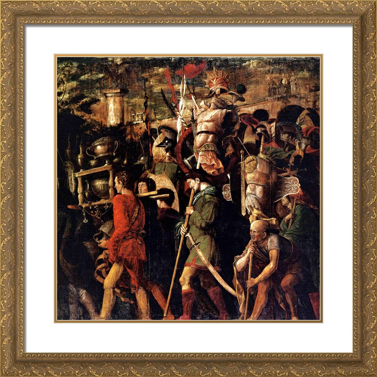 ArtDirect Mantegna, Andrea 20x20 Gold Ornate Framed Art Print with Double Matting Titled: Holders of Currencies and Gold Jewelry, Trophies Royal Armor