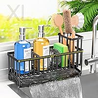 TomCare 11-Inch Extra Large Sink Caddy Organizer with Drain Tray, Adjustable Dividers, Non-Slip Rustproof Sponge Brush Holder for Kitchen Counter