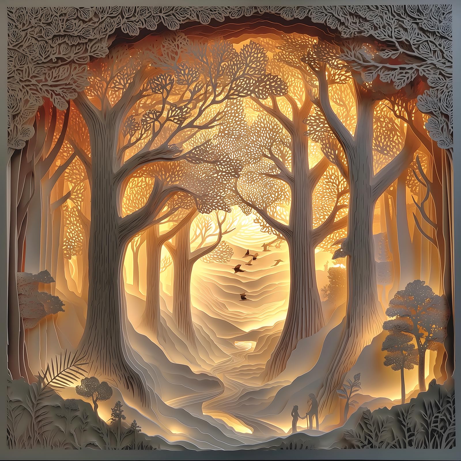 Forest Sunset 500-Piece Jigsaw Puzzle for Adults Layered Paper Art with Letters on Back Large Piece