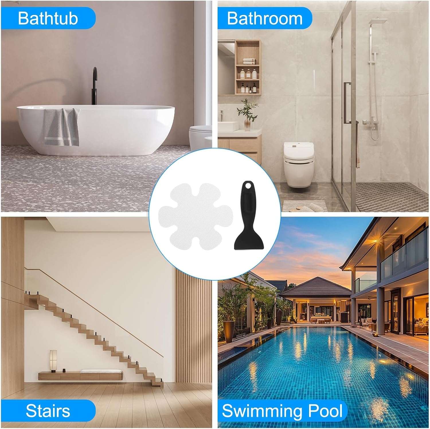 PATIKIL Bathtub Non Slip Stickers 3.9 x 3.9 Inch, 20 Pack Flower Safety Shower Floor Anti Slip Stickers with Adhesive Decals Scraper for Bath Tub Shower Floor Stair, White