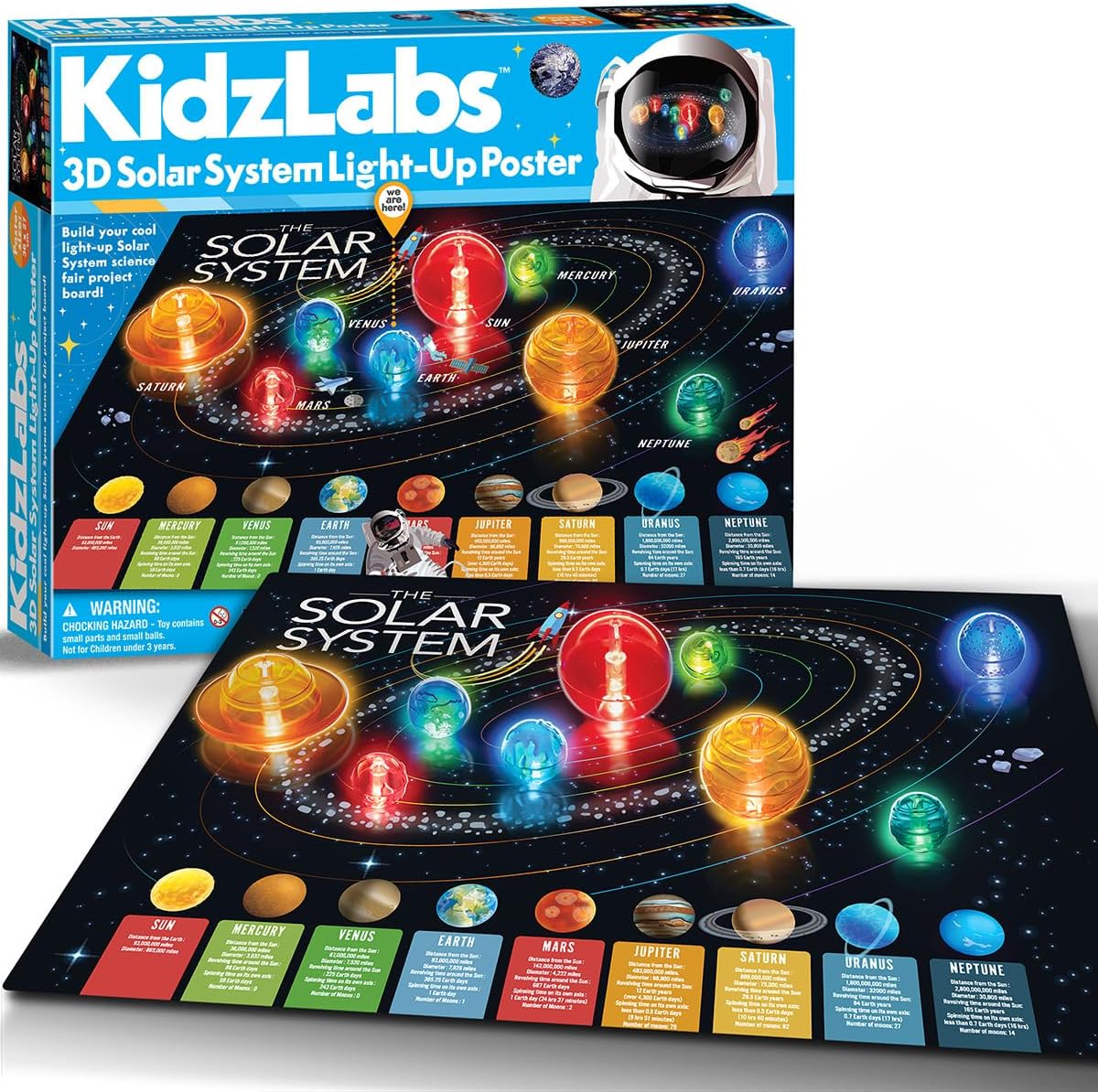KidzLabs - 3D Solar System Light-up Poster - Build your own science fair project board and learn about the solar system, for kids ages 5+