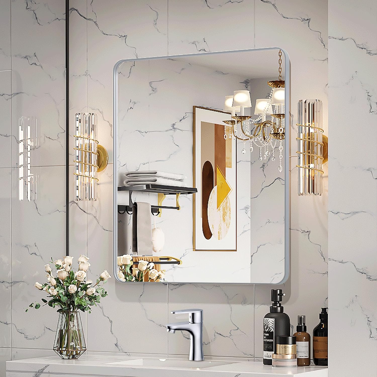 Wanzvisk Brushed Nickel Framed Mirrors for Bathroom,24 x 36