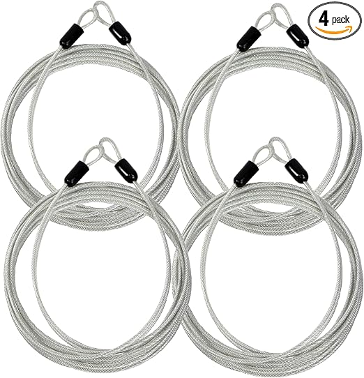 Lumintrail 4 Foot 3mm (1/8th Inch) Braided Steel Coated Security Cable Luggage Lock Safety Cable Wire Double Loop (4 Pack)
