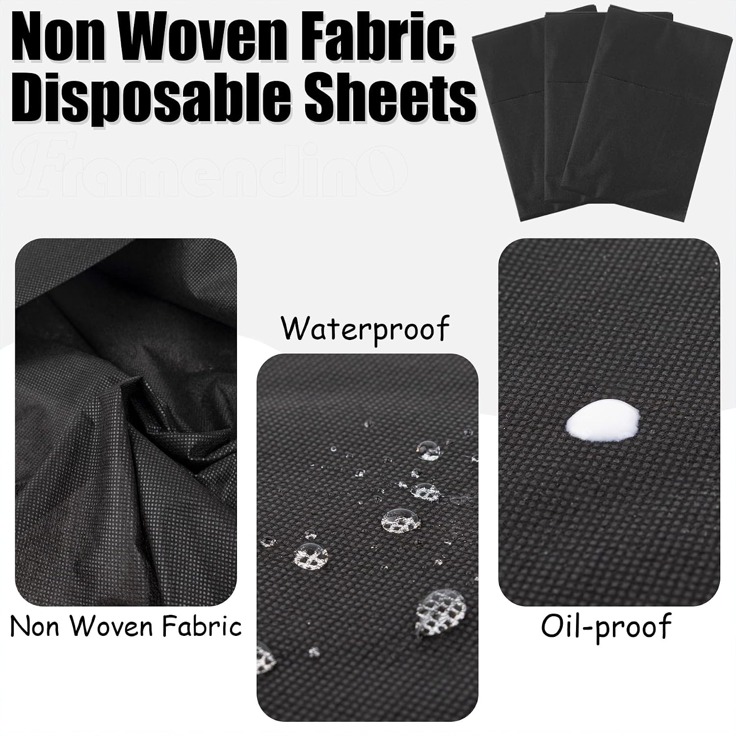 Framendino, 50 Pack Black Disposable Massage Table Sheets Waterproof Non Woven Fabric Breathable Bed Cover for Salon Chair Hotel Lash Beds