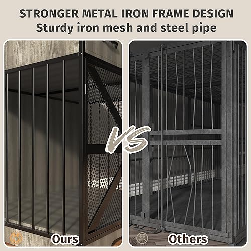 Miniatura 5 de Mueble grande de 44 pulgadas para jaula para perros, soporte de madera resistente para TV con 2 cajones, muebles decorativos multifuncionales para