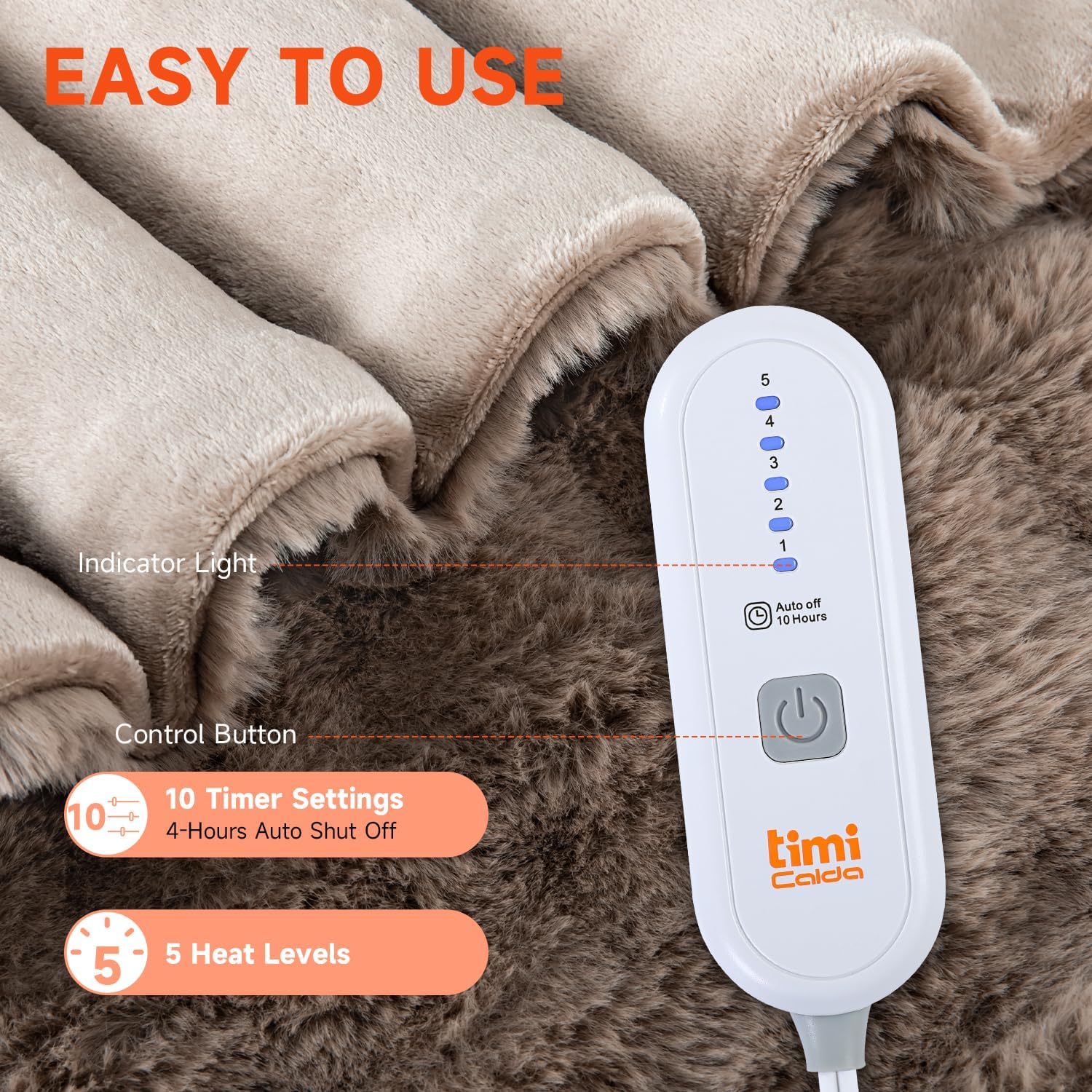 Heated Blanket Electric King- 100"x90" Soft Thick Bubble Electric Blanket for Sofa with 5 Heat Levels & 10 Hours Auto-Off Overheat Protection, Warm Cozy Gifts, Beige - Image 5