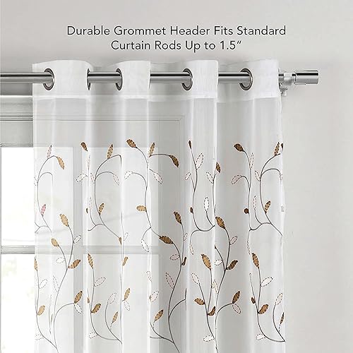 Miniatura 3 de Creative Home Ideas Hojas onduladas, cortinas transparentes bordadas, incluye 1 panel de cortina de hojas, cortinas de ventana con ojales de metal,