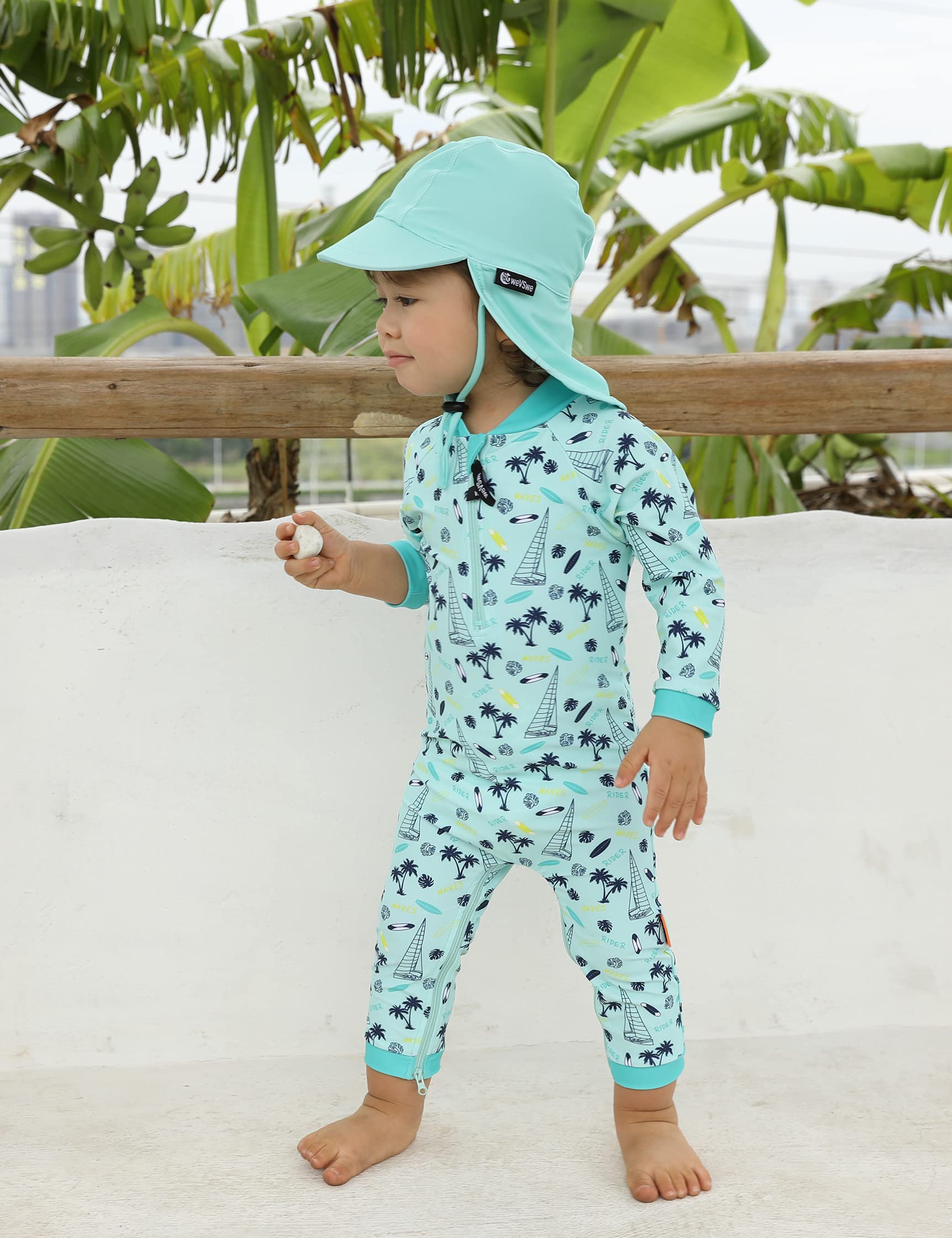 weVSwe Baby Toddler Boy Swimsuit Long Sleeve Baby Swimwear UPF 50+ Sun Protection Rash Guard Swimming Costume with Crotch Zipper 0-3 Years — view 58