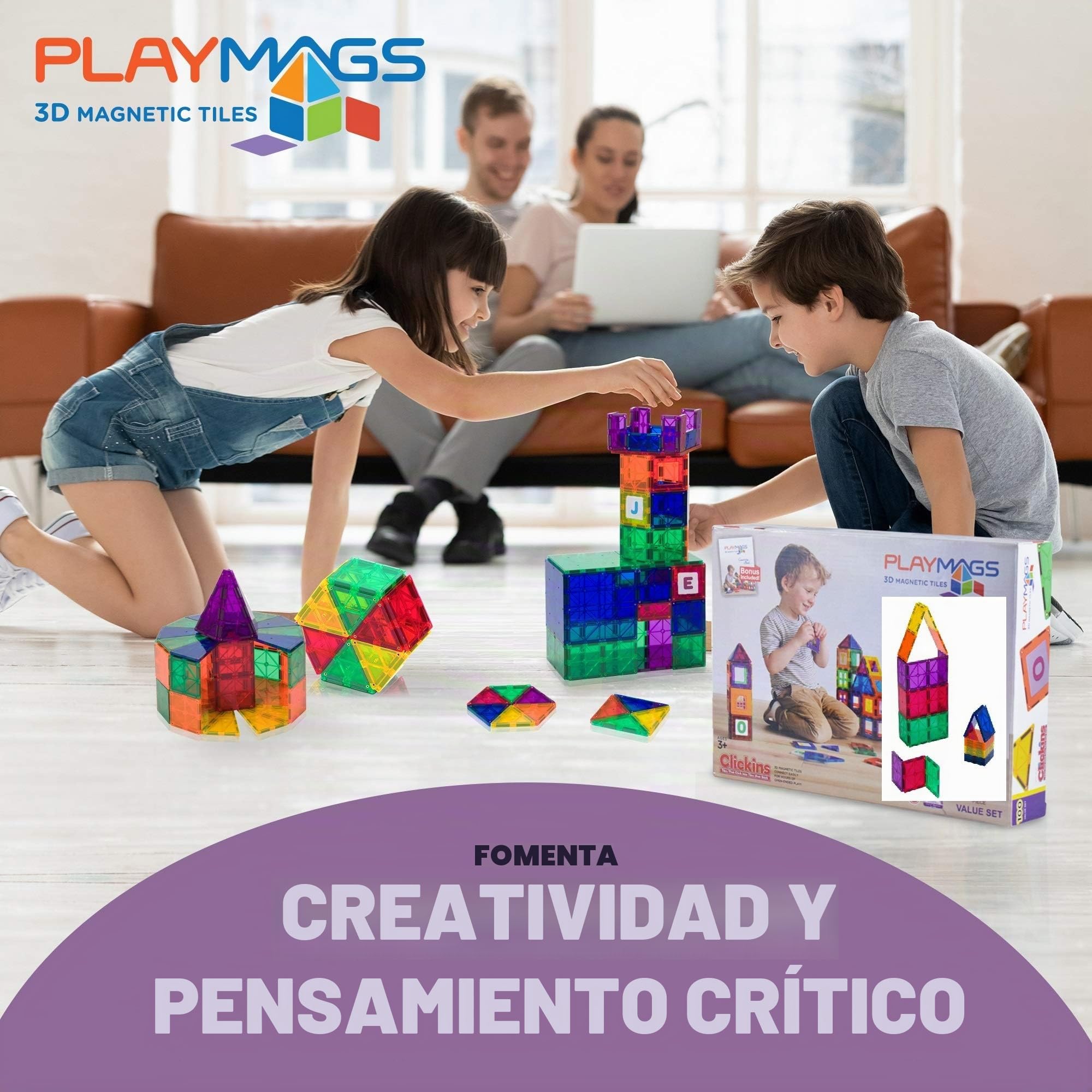 Playmags Conjunto 48 Piezas - con imanes más Fuertes, Tallo Juguetes para los niños, fichas magnéticas y Bloques de construcción, Resistente, Durable con el Super Vivid Borrar Color de los Azulejos