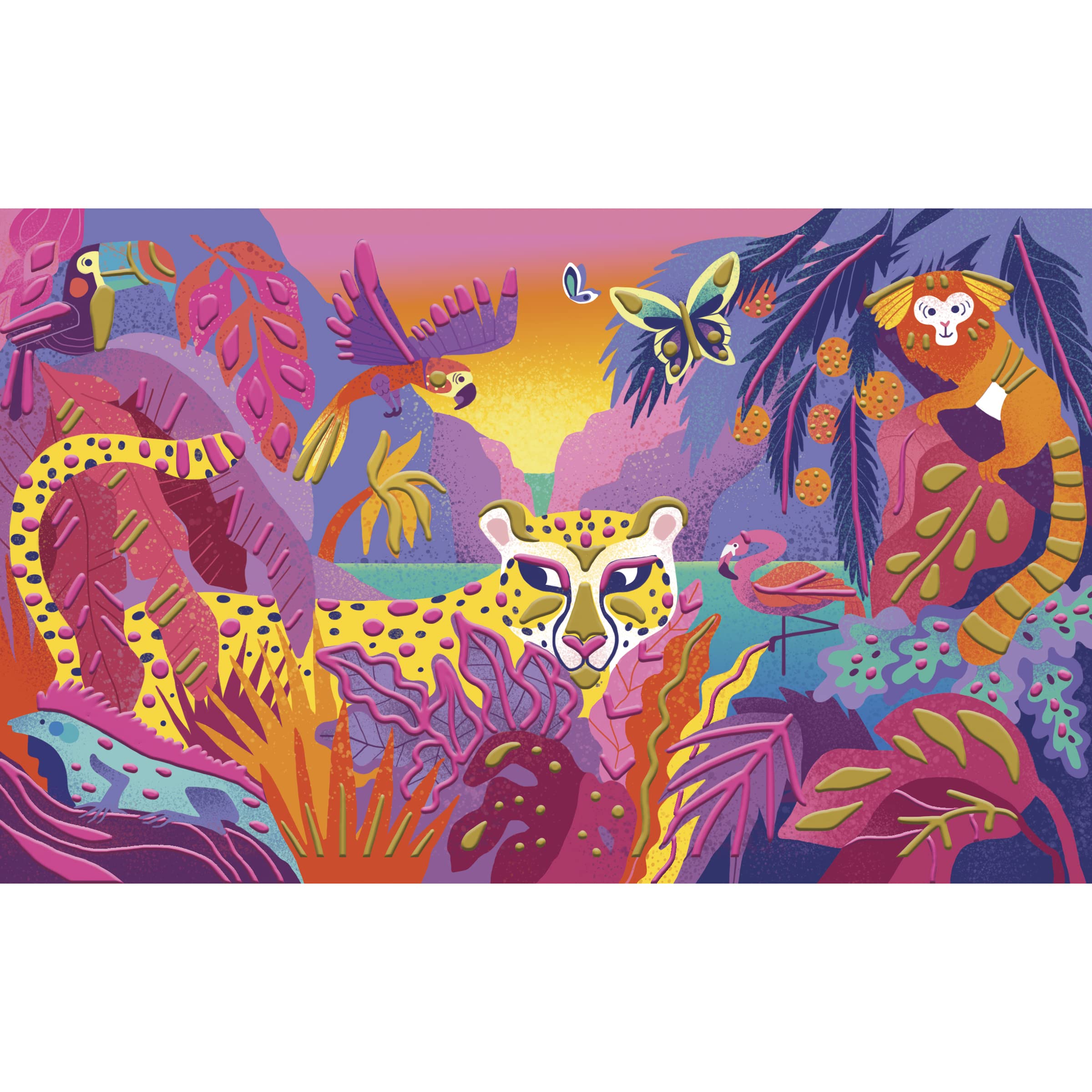 Janod Peinture 3D Jungle – 3 Tableaux Or Et Rose Fluo – Kit Créatif Dès 7 Ans – Motricité Et Concentration