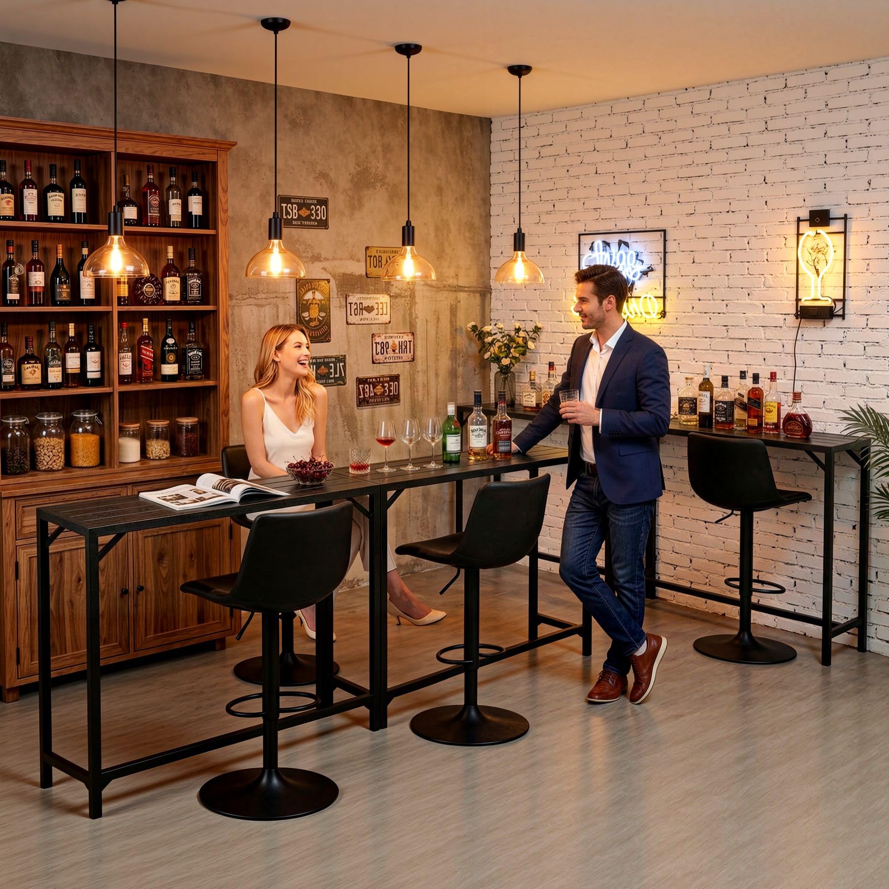 Table de Bar Exterieur LIFERUN 120 x 38 x 98 cm Pieds Réglables Plateau Étanche Noir