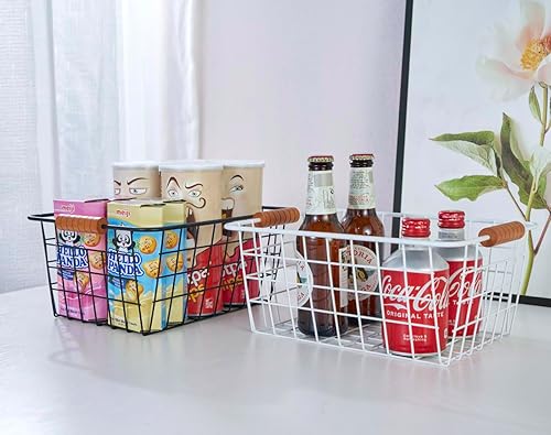 Miniatura 8 de Cestas de alambre para despensa doméstica con asas, paquete de 4, cestas organizadoras de almacenamiento para encimera, armario, dormitorio, baño,