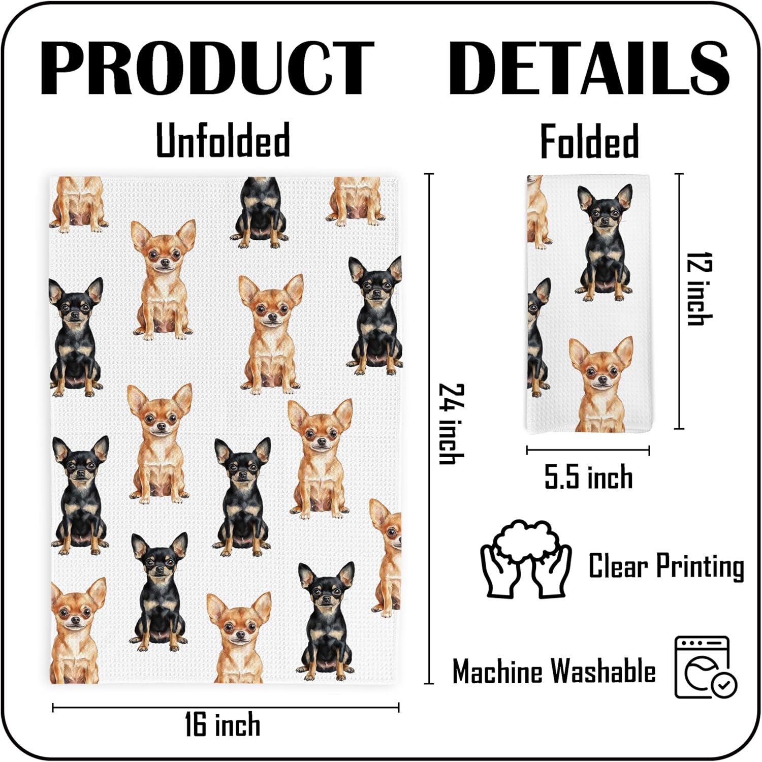Chihuahua Dog Kitchen Dish Towels, Chihuahua Gifts for Women Hand Towels for Bathroom Kitchen Decor, Dog Lovers Mom Owner Gifts for Women, 16x24 Inches - Image 7
