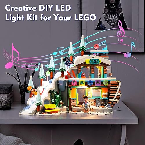 Miniatura 6 de Kit de luces LED para Lego Holiday Ski Slope y Café 41756, versión musical, juego de iluminación creativa, accesorios compatibles con Lego 41756