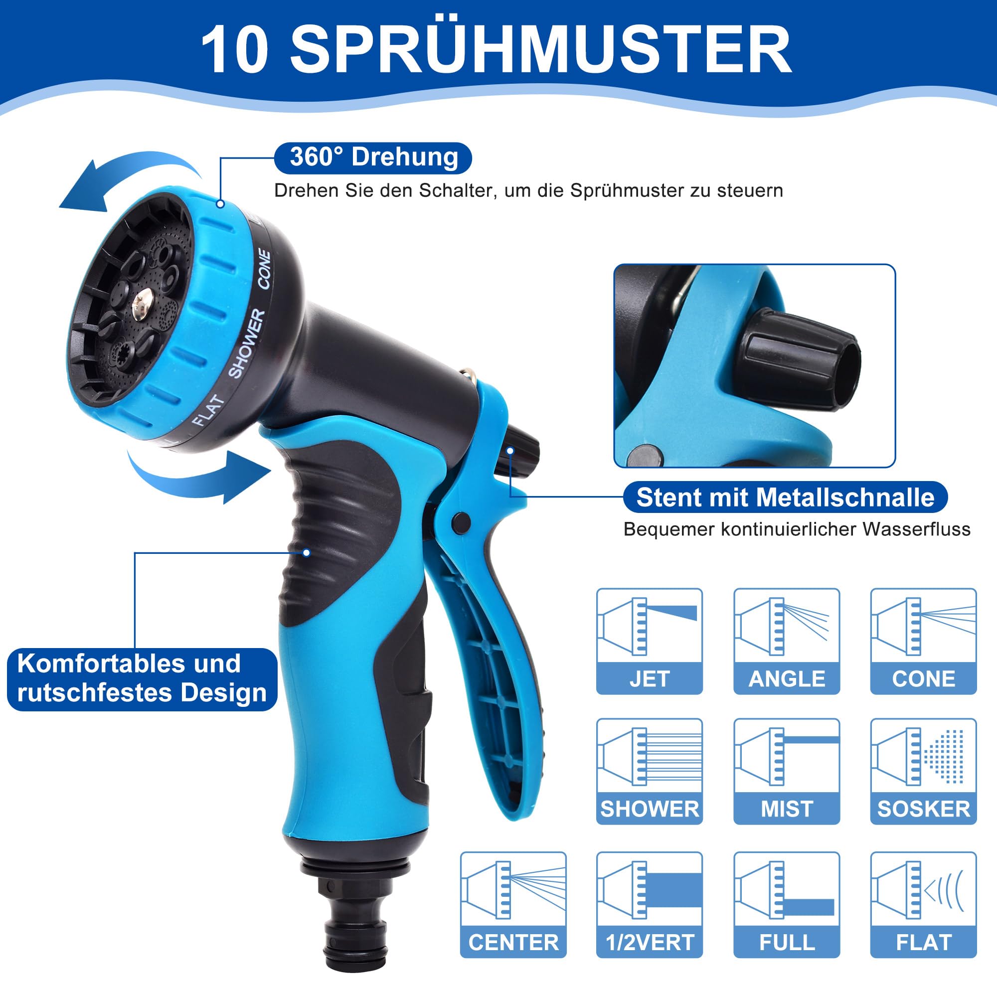 Gartenschlauch 3/4 Zoll Gartenschlauch 15M/30M/45M Flexibler Gartenschlauch Wasserschlauch Schlauch Mit 3/4 Zoll Und 1/2 Zoll Massive Messinganschlüsse 10 Funktionsdüse Brause Flexschlauch Dehnbarer Gartenschlauch