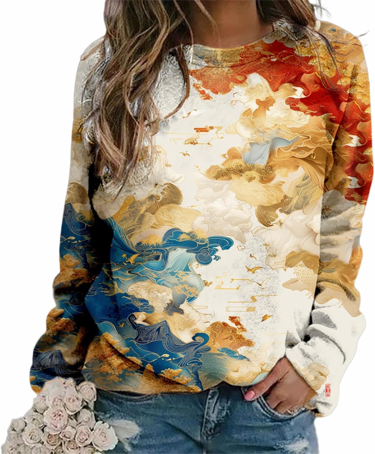 domirica Graphic Sweatshirts for Women Trendy Pullover Crewneck Casual Long Sleeve Shirts