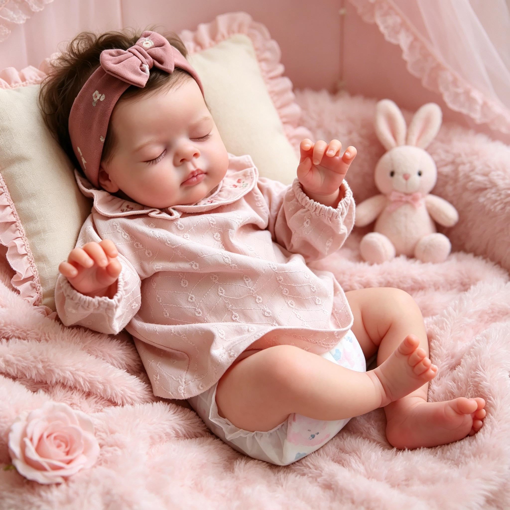 RXDOLL Realistyczne lalki Reborn Baby Dolls 48 cm, prawdziwe życie, noworodek, lalka niemowlęca, z ukorzenionymi włosami, miękka tkanina winylowa, realistyczne, obciążone, odrodzone niemowlęta, dla