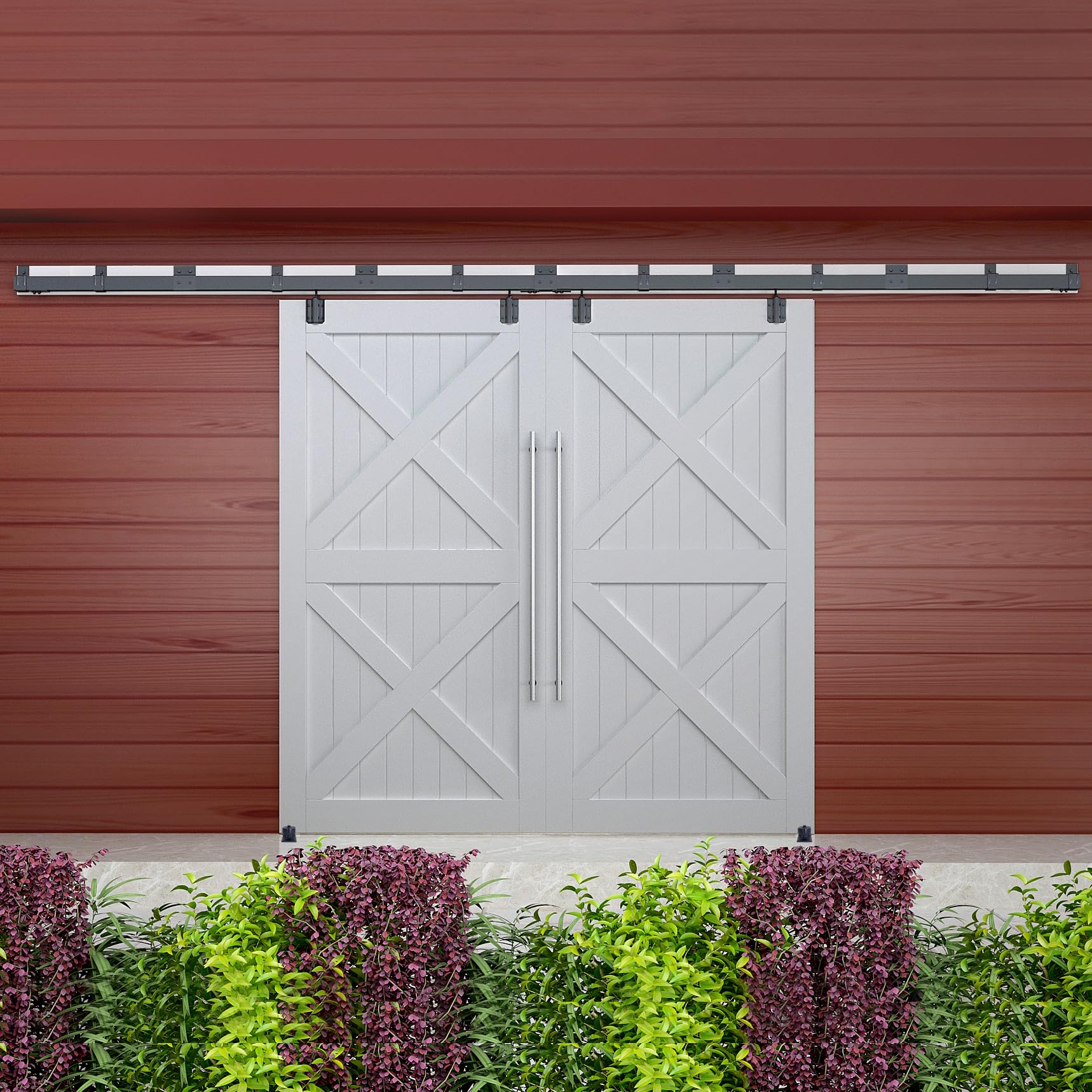 DIYHD 24FT Outdoor Double Barn Door Hardware Kit, Fits 2×72in Doors