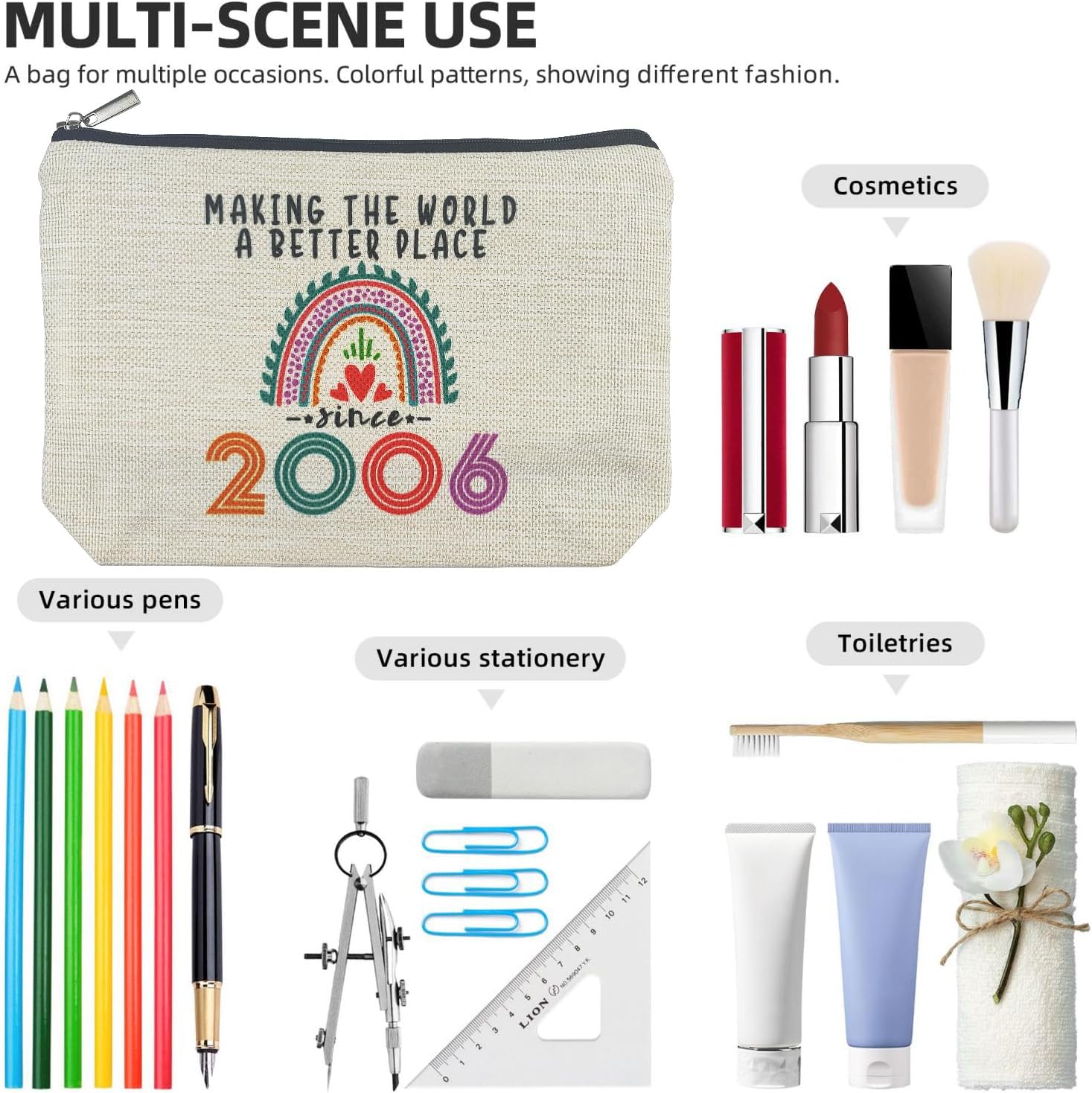 20th Birthday Gifts for Girls Makeup Bags, 2006 Happy 20th Birthday Decorations for Teen Girls, 20 Year Old Girl Birthday Gifts for Daughter, Sister, Granddaughter, Cosmetic Travel Pouch, Christmas - Image 3