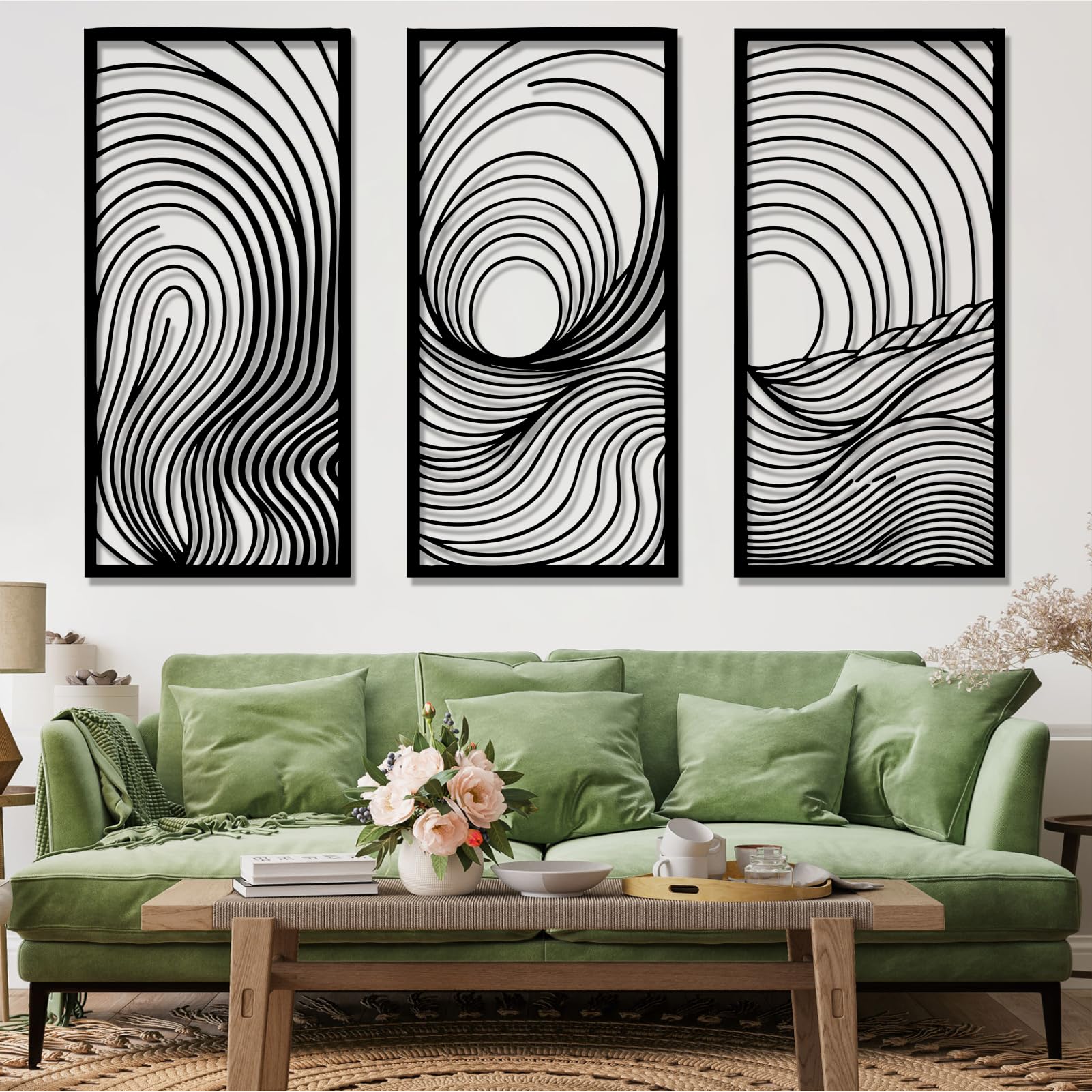 Abstract Line Metal Wall Art, Spiral Wall Decor, Set of 3 Modern Metal Wall Art, Minimalist Wall Decor, Large Abstract Wave Wall Art, Boho Metal Wall