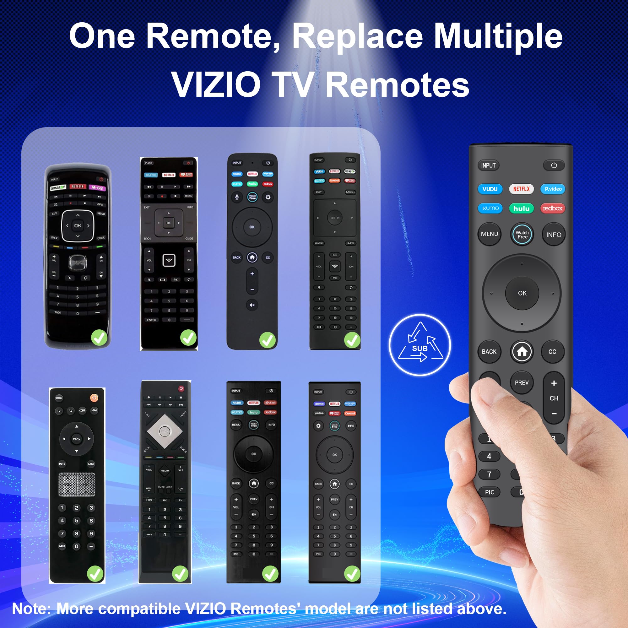 Paquete de 2: repuesto para control remoto VIZIO Smart TV para XRT140 XRT136 XRT260 XRT270 con 6 botones de acceso directo universal para Vizio Smartcast D/E/M/P/PX/V/OLED Series - No necesita