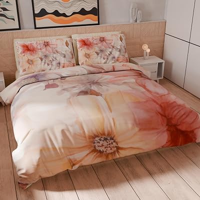 PETTI Artigiani Italiani - Set Copripiumino Una Piazza e Mezza 200x200 cm (2 Federe 80x80 cm Incluse), Parure Copripiumino Microfibra con Stampa Digitale Floreale 25 1 - Made in Italy