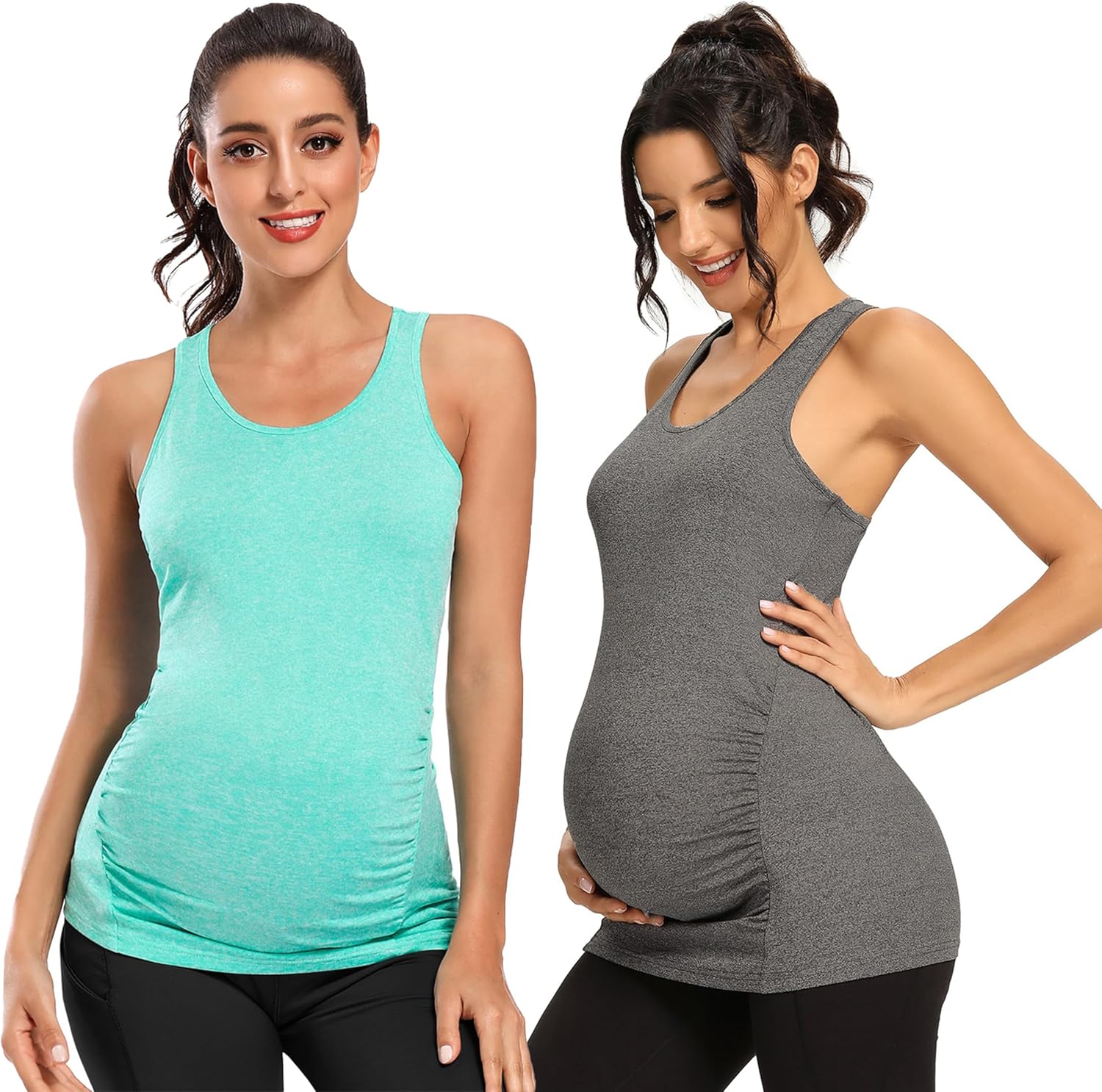 Ecavus 3PCS Women's Maternity Tank Tops Seamless Racerback Workout Athletic Yoga Tops Pregnancy T-Shirt - Image 5