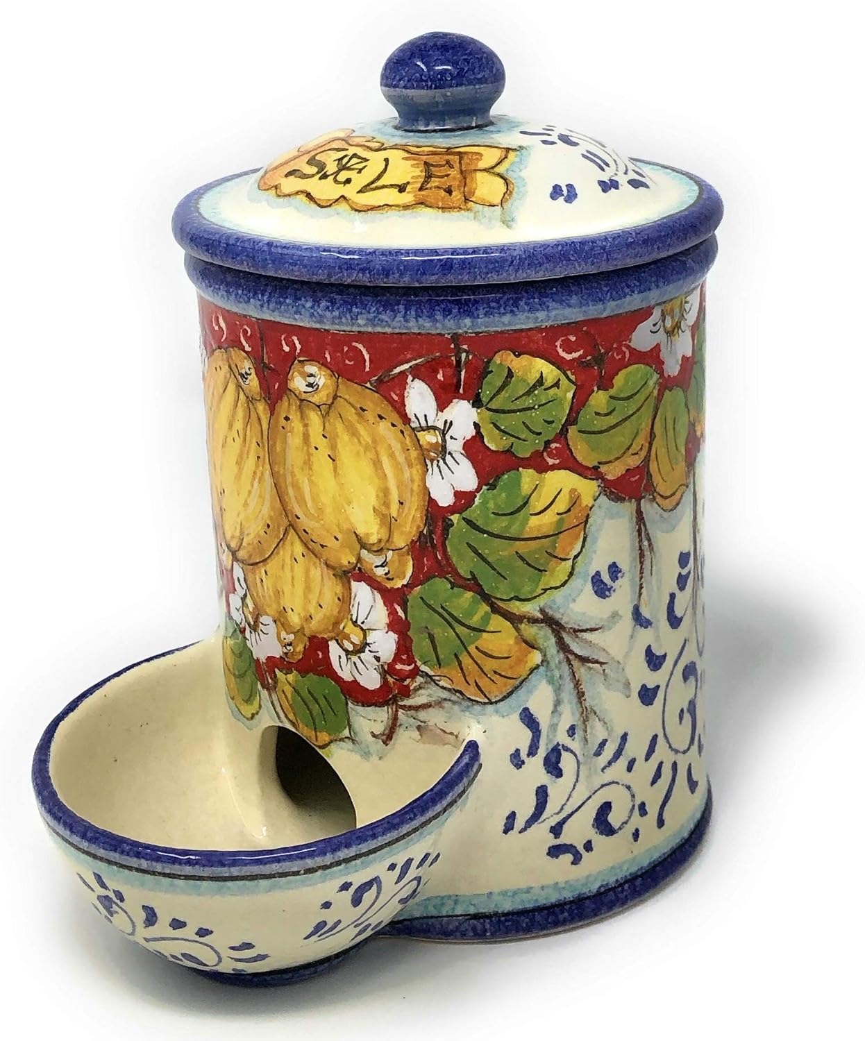 CERAMICHE D'ARTE PARRINI- Italian Ceramic Pottery Jar Salt Holder Hand Painted Lemons Made in ITALY Tuscan Art Pottery