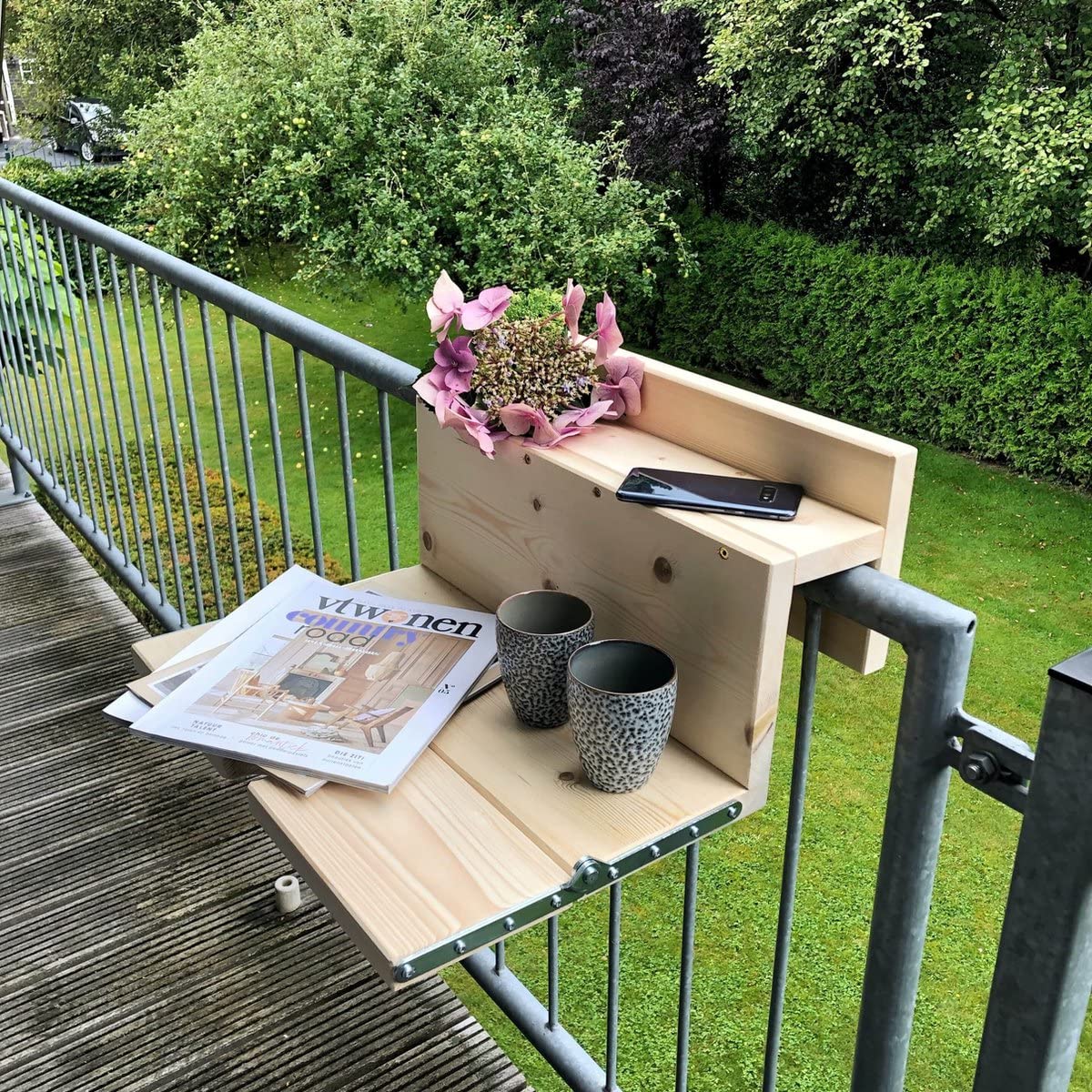 Tavolino da balcone pieghevole in legno - Balcone Bar - Tavolo Balcone - 50 cm - Legno - Grigio Wash - Reling Largo