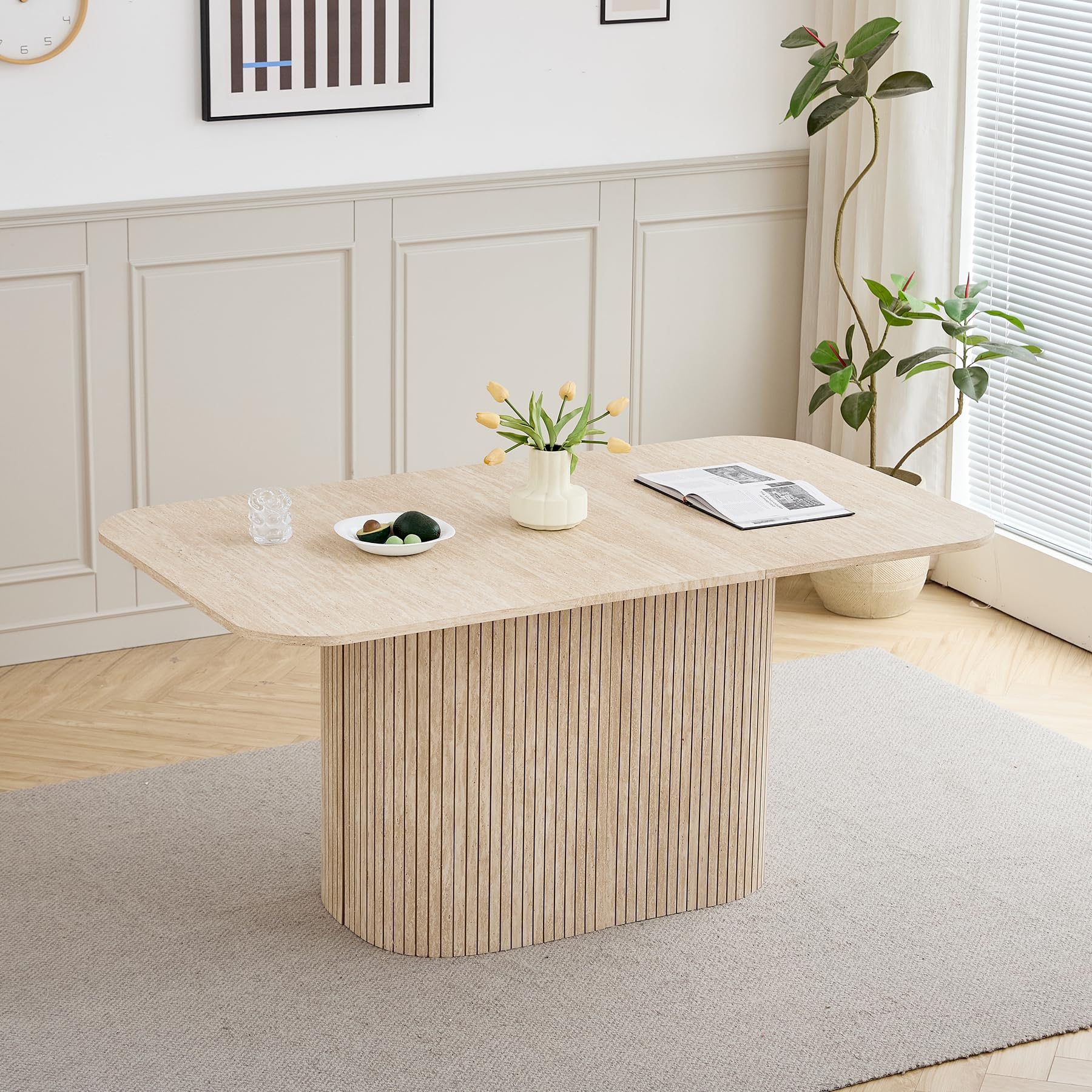 DEYARNA HOME Moderner Esstisch für 4–6 Personen, 160 cm Rechteckiger Küchentisch mit Schwerem Säulenfuß für Wohnzimmer, Küche, Wohnung
