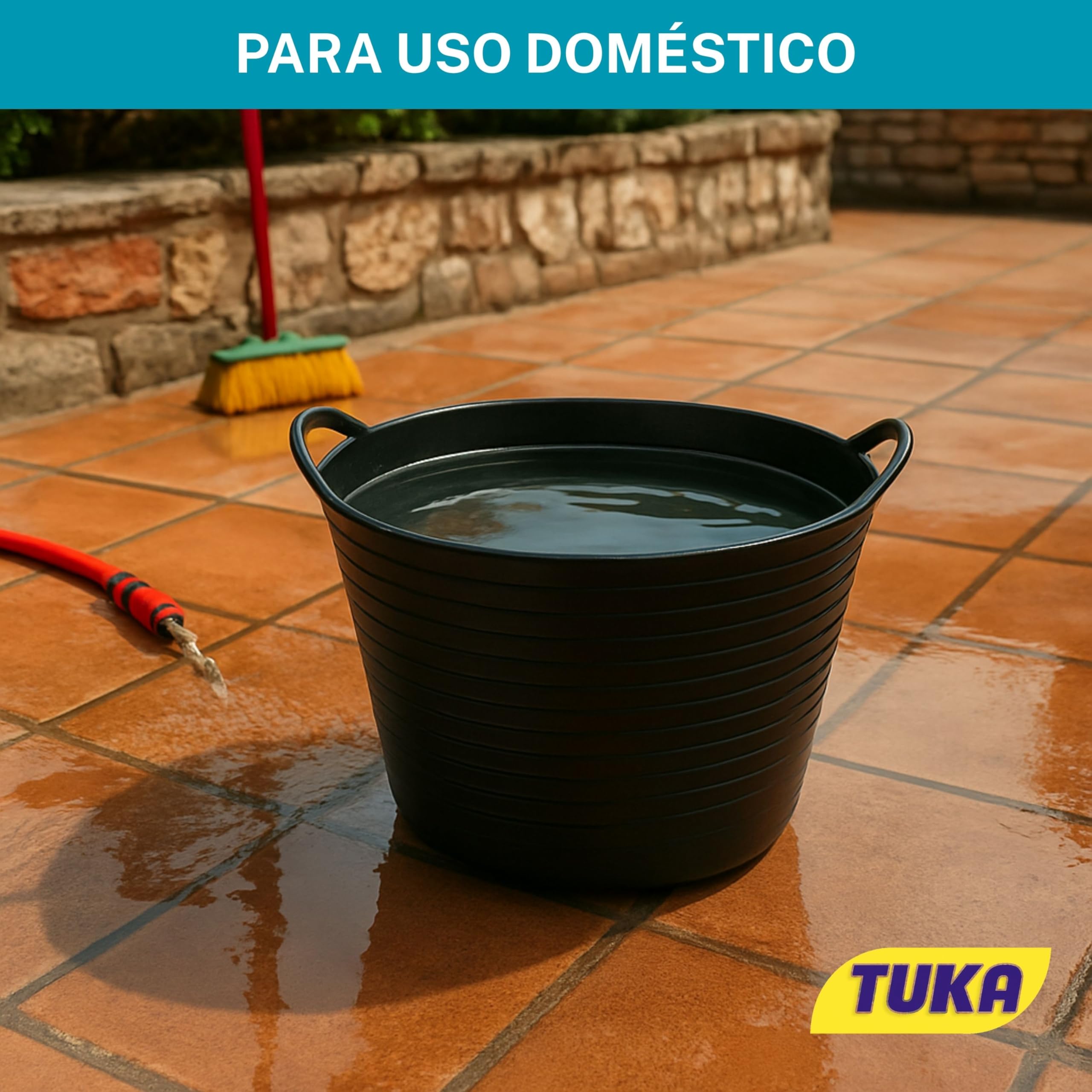 TUKA Pack de 2 Capazos de Plástico 42L Negro Profesional Resistente Multiusos