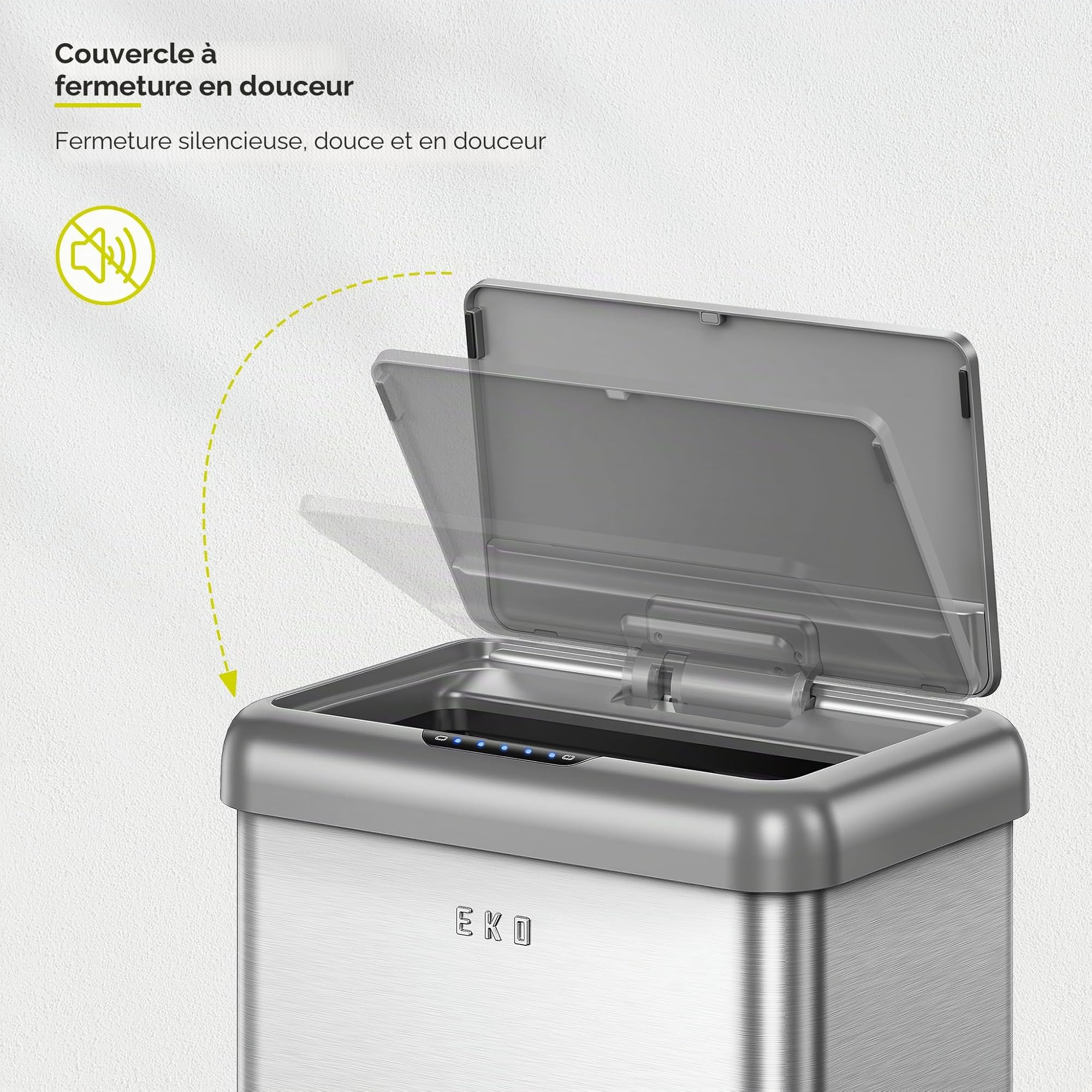 EKO Poubelle de cuisine vintage avec détecteur de mouvement, double compartiment de 32 L + 18 L, en acier inoxydable, sans contact, poubelle de recyclage automatique avec couvercle pour la maison ou