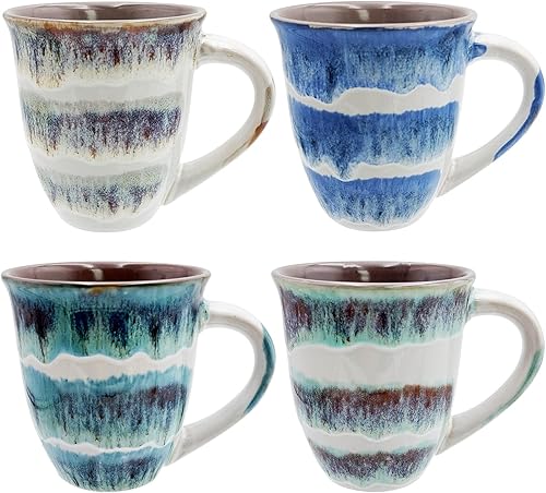 Juego de 4 tazas de café grandes, modernas tazas de cerámica esmaltadas de 16 onzas con asa, aptas para microondas y lavavajillas