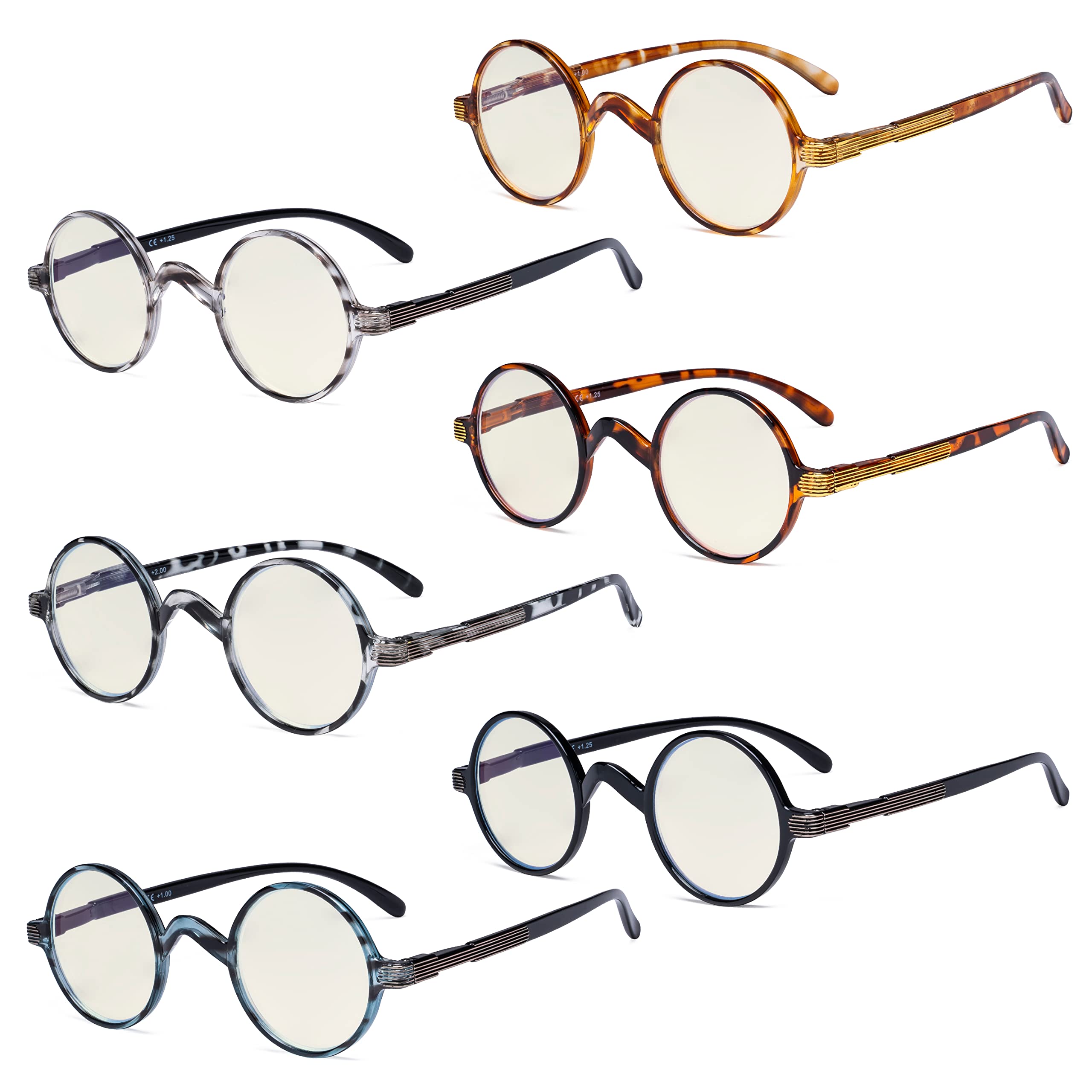 Eyekepper 6 Pack Blue Light Filter Glasses Vintage Round Computer Reading Glasses +1.50