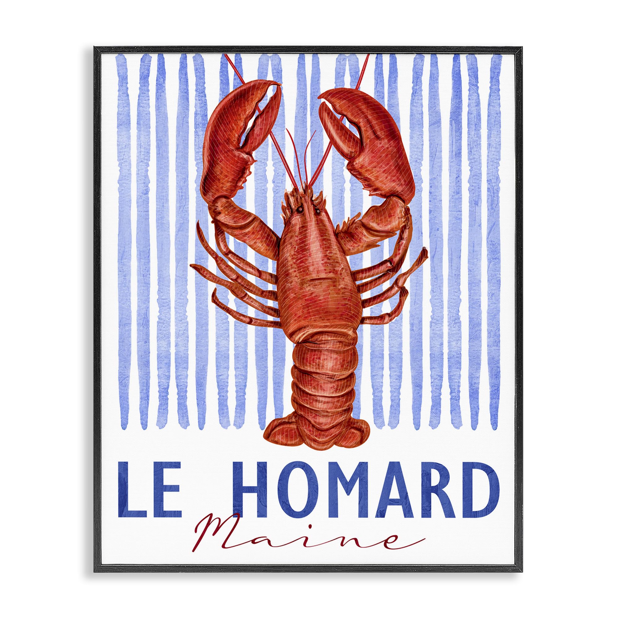 Stupell Industries Le Homard Maritime Lobster 'Le Homard Nautical Stripes', Framed Giclee Art, Black, 24 X 30 Inches, Easy To Hang And Sturdy, Made In Usa, By Kim Allen