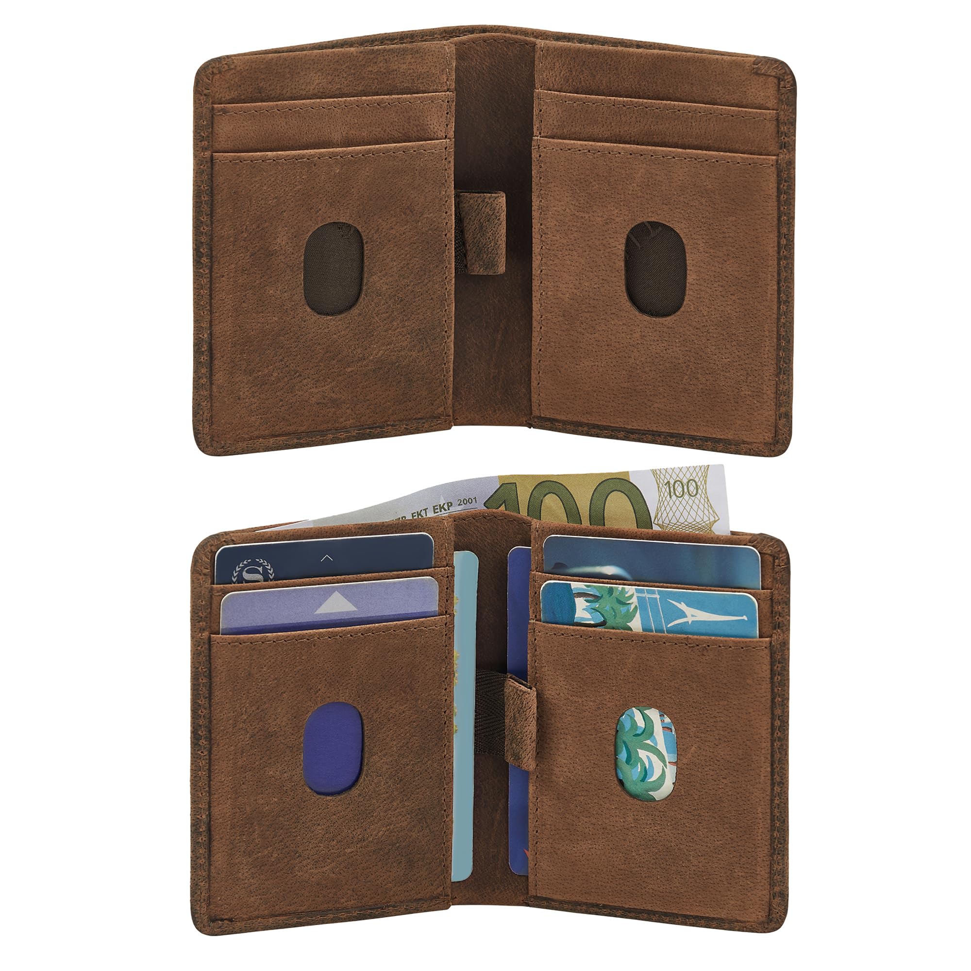 STILORD "Ledo Porte Carte en Cuir Véritable Mini Etui Carte élégant Portefeuille Cuir Protection RFID Femme Homme Porte Monnaie Slim Wallet Card Holder Pochette Carte Couleur:Avani - Marron