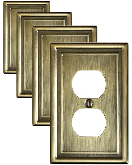 ZILLSEA 4-Pack Duplex Wall Plate, Decorative Antique Brass Outlet Covers, Metal Electrical Outlet Cover Plates, 1-Gang, Midsize