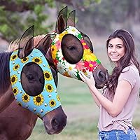 Vista 6 de Weewooday 2 máscaras de mosca de caballo para caballos, máscaras suaves para orejas, máscara suave y elástica con protección UV