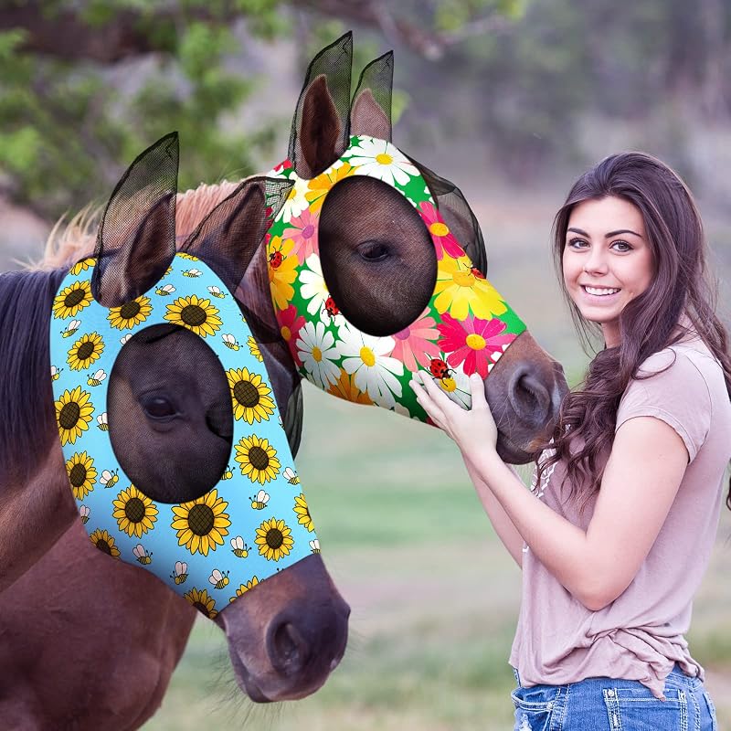 Máscara contra moscas para cavalos com malha respirável e proteção UV Weewooday, pacote com 2, tamanho M
