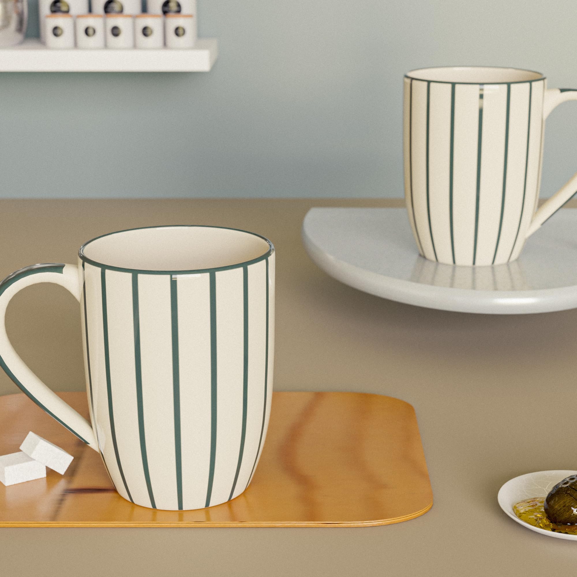 The Earth Store Classic Grey Stripe Ceramic Coffee Mug Set 400ml, Microwave & Dishwsher Safe Tea/Milk Mug, Ideal for Home, Office, Gifting and Daily Use Set of 2