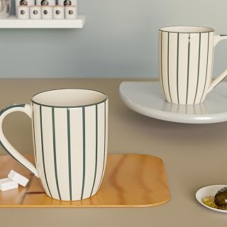 The Earth Store Classic Grey Stripe Ceramic Coffee Mug Set 400ml, Microwave & Dishwsher Safe Tea/Milk Mug, Ideal for Home,... Price In India