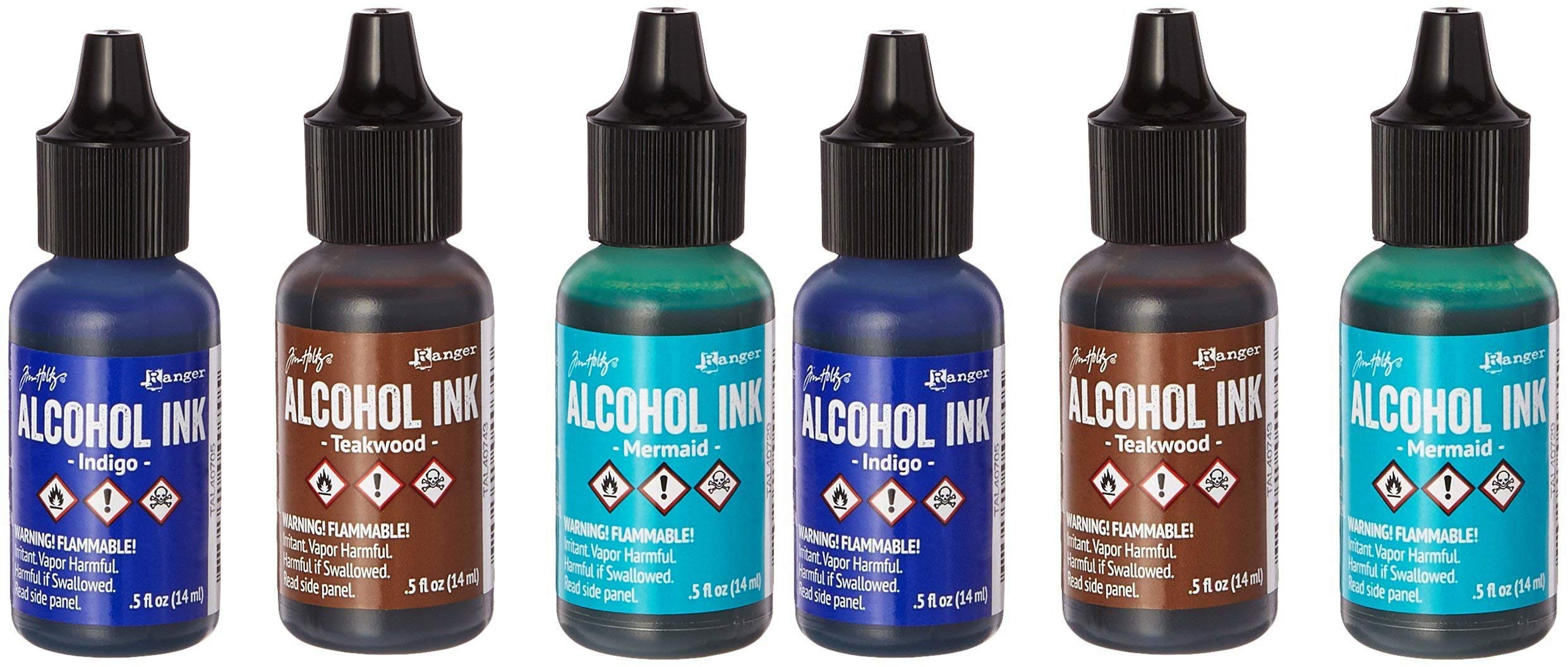 Ranger TAK-B-40866 Adirondack Brights Alcohol Ink, 0.5-Ounce, Mariner-Indigo/Mermaid/Teakwood - 2 Pack