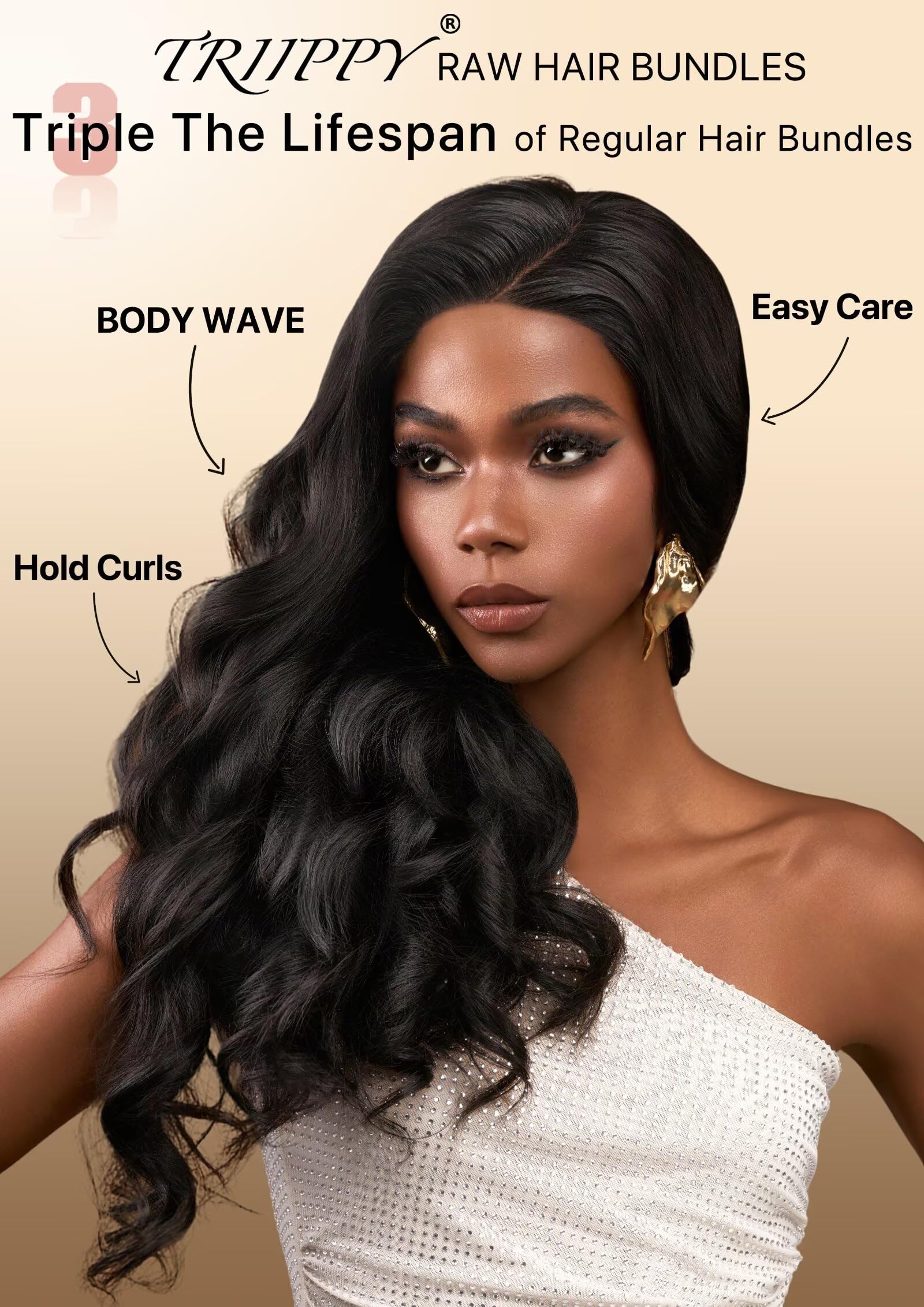 TRIIPPY 100% Mèches Cheveux Raw Humains Cambodgiens Body Wave Noir Naturel, Sans Traitement Chimique, 3 Mèches (16 18 20 Pouces) — Qualité Boutique Moitié Prix, N°1 Marque de Cheveux Raw En Europe