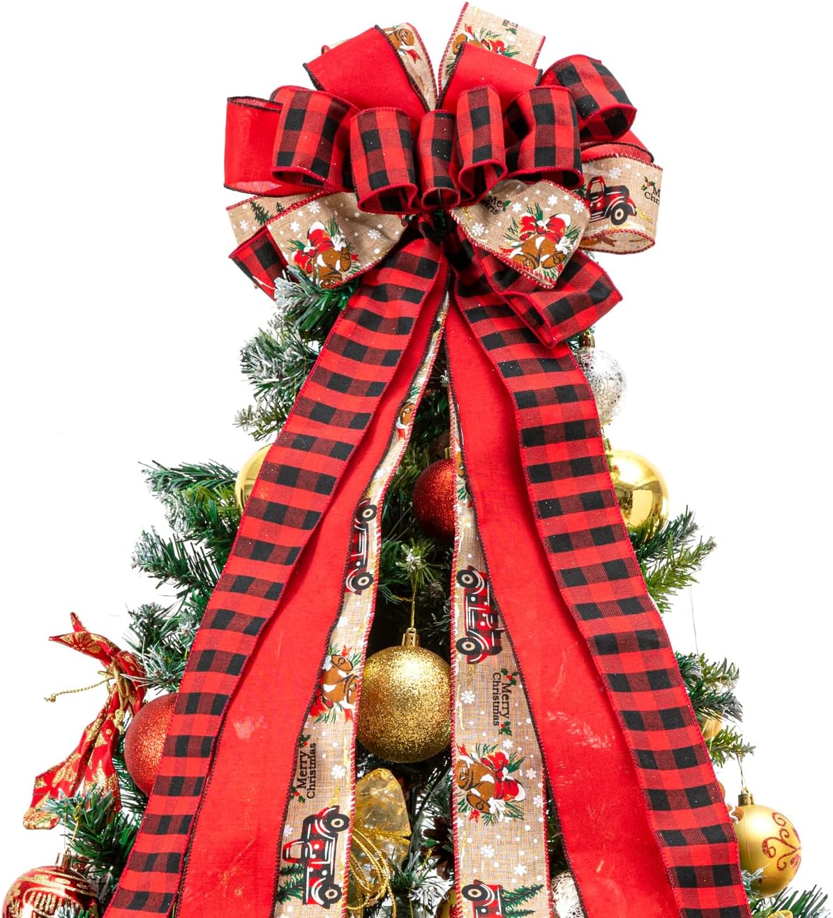 Christmas Tree Topper,Christmas Tree Bow Topper 41x13 Inches Large Toppers Gift Bow