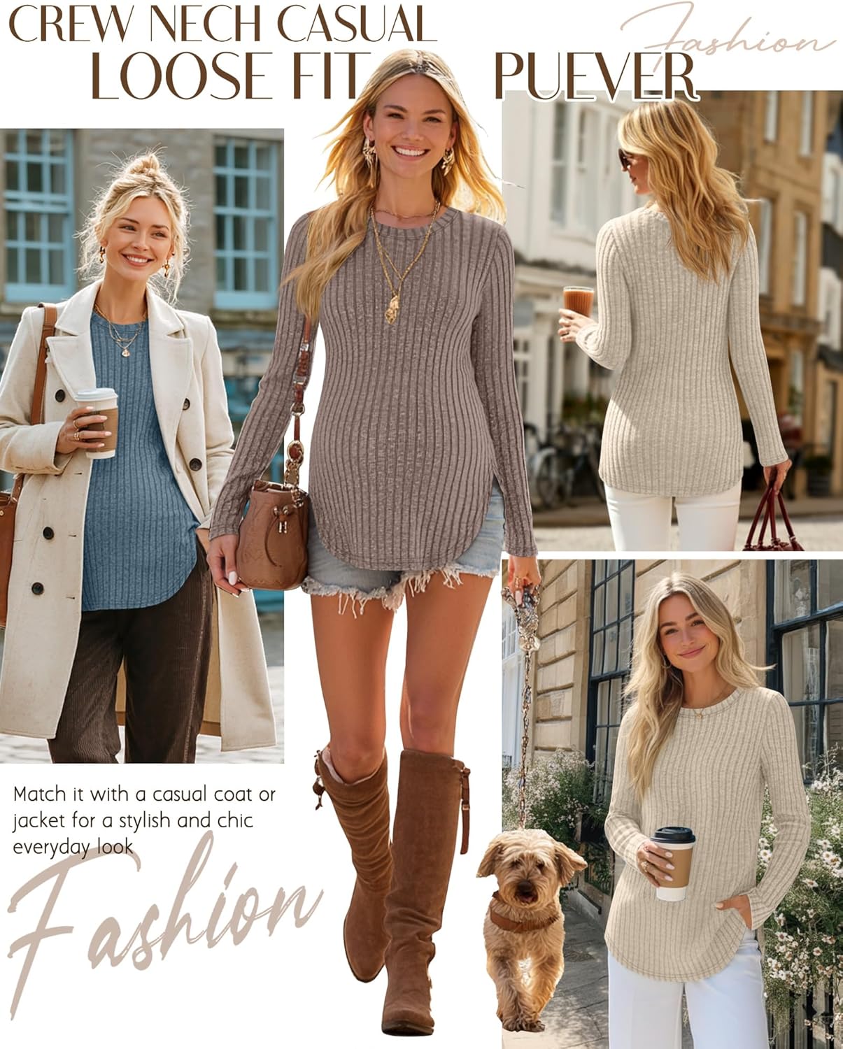 3 Pack Women's Maternity Shirts, Ribbed Long Sleeve Pregnancy Sweaters Curved Hem Split Side Crew Neck Tunic Tops - Image 4