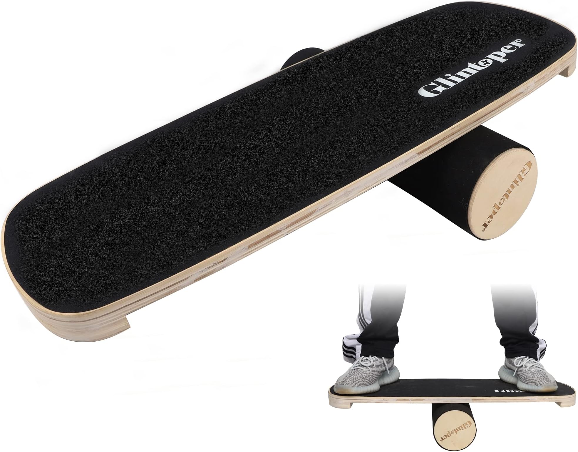 Glintoper Wooden Balance Board Trainer, Rocker Board, Wood Fitness Training Equipment, Non-slip tread, Core Strength, Stability, Surfing Skiing Board Exercise Office Wobble Boards, Balancing Board
