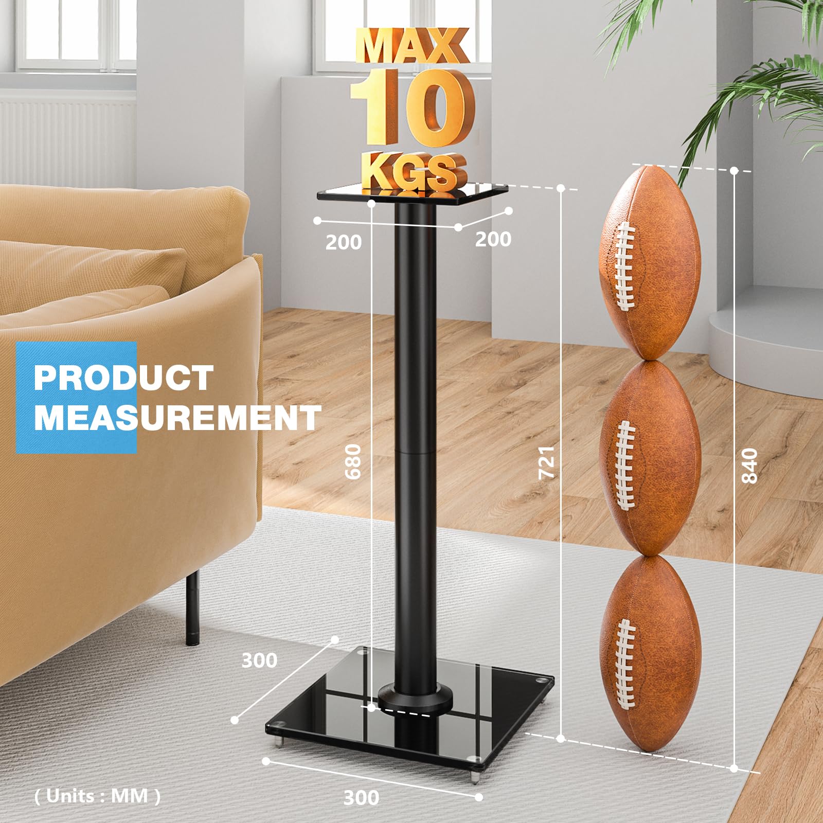 RFIVER Support D'enceinte Universel Pieds Enceintes - Hauteur 680 mm - Supporte Les Petites Enceintes Satellites Allant Jusqu'a 10kgs - Ensemble de 2 - Gestion des Câbles - Facile À Assembler - Noir