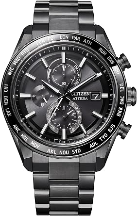 CITIZEN AT8294-59E Wristwatch, Atomic Watch, Sapphire Bezel, Titanium, Lightweight, Business, Black, Waterproof, Made in Japan