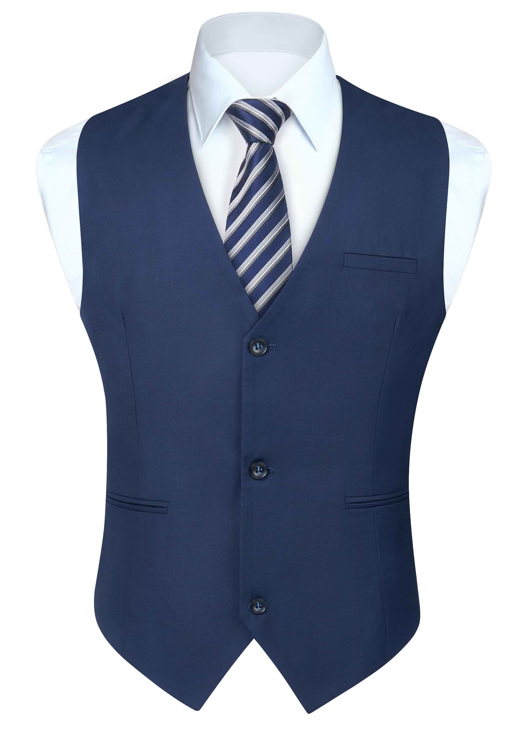 HISDERNMen's Suit Vest Formal Waistcoat for Wedding Solid Slim Fit S-4XL Cotton-Polyester, Soft Lightweight, Three-Button with Pocket, Business, Casual, Tuxedo, Prom, Party